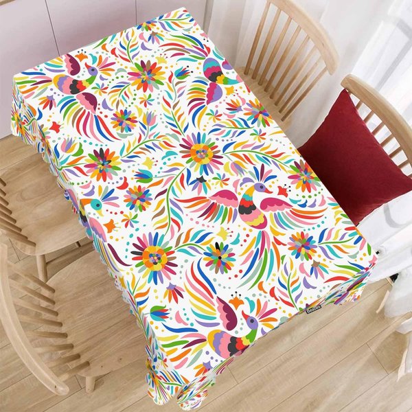 MeksykańSki TęCzowy Paisley Ptaki Kwiatowy Wodoodporny Obrus Dekoracja Imprezy ŚWiąTecznej Wielokrotnego UżYtku Obrus Dekoracje Dnia ZmarłYch 140X200Cm-image