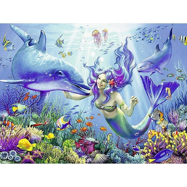 Pintura De Diamante 5D Diy, Bordado De Sirena Y DelfíN, Punto De Cruz, Mosaico De Diamantes De ImitacióN, DecoracióN Del Hogar 20X30CM Gray-image