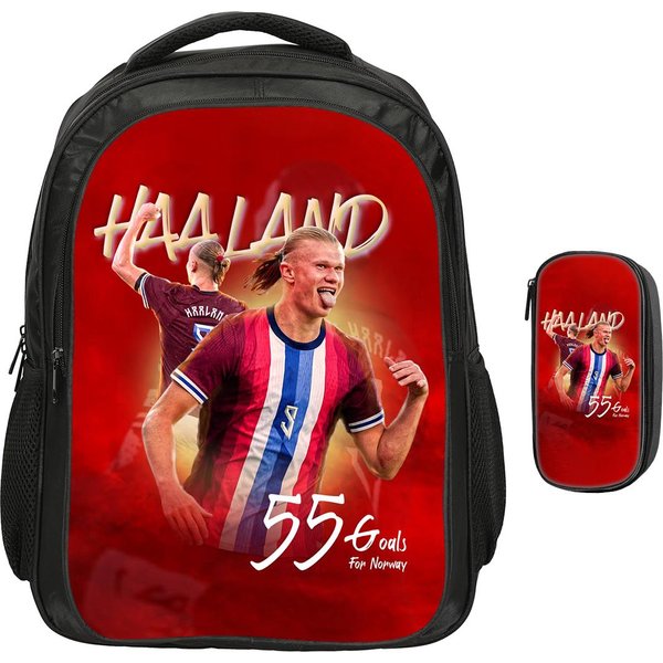 Mochila De Doble Capa Haaland Estrella Del FúTbol Set De 2 Piezas Mochila, Bolsas Para LáPices Deportivas Bolsas Escolares Mochila Escolar Para NiñOs Rucksack-image