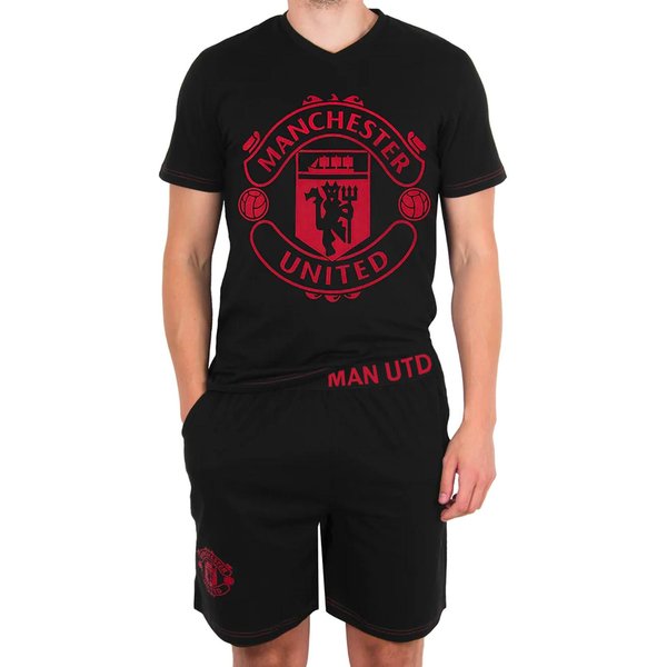 MęSki KróTki Zestaw PiżAmowy Z Herbem Manchesteru United FC L Czarny-image