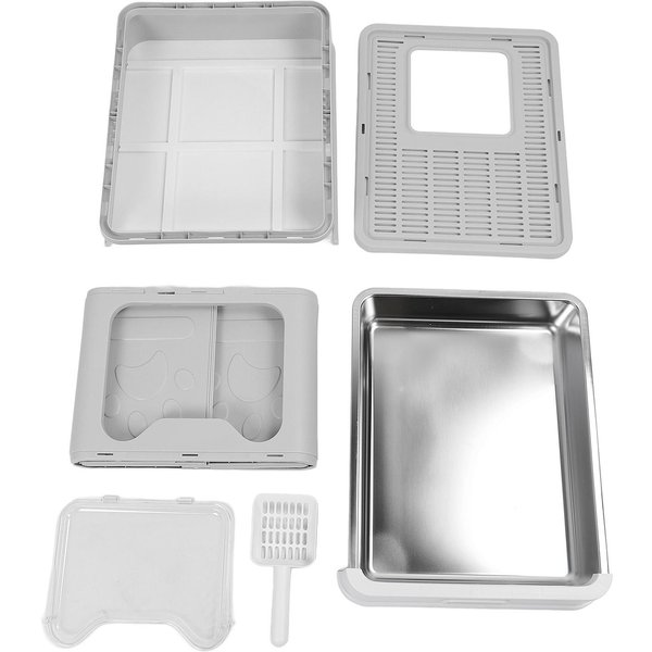 Caja De Arena Cerrada Para Gatos Acero Inoxidable Grande Estilo CajóN A Prueba De Olores Anti Salpicaduras Plegable Gato Gris-image