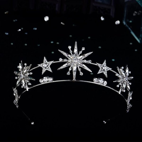 Tiara Corona De Boda Estrella De 6 Puntas Europea Vintage Oro PedreríA JoyeríA Para El Cabello Princesa Mujeres Diadema Accesorios Para El Cabello Nupcial-image