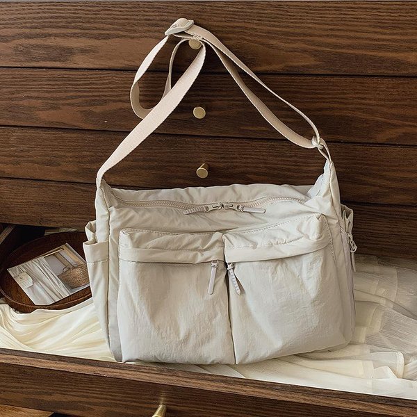 Bolso Bandolera Unisex Nyl CóModo Y VersáTil Bolso De Hombro Con MúLtiples Bolsillos Gran Capacidad Bolsas De Almacenamiento Tote Casual Blanco-image