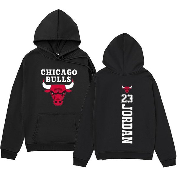 Jesień Zima MęSka Bluza Z Kapturem Z Nadrukiem KoszykóWki Bulls Modna Prosta LuźNa Casualowa Sportowa Bluza Z Kapturem M Czarny-image