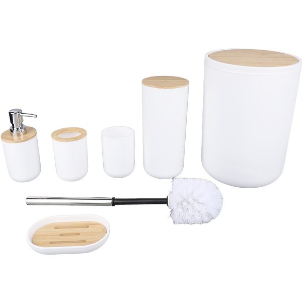 Juego De 6 Piezas De Accesorios De BañO PP Papelera Dispensador De JabóN Jabonera Portacepillos Vaso Inodoro White-image