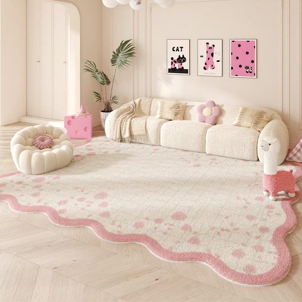 Nieregularne Dywany Do Sypialni Grubo Pluszowy Mata PodłOgowa Do Gabinetu DużA Powierzchnia Dekoracja Salonu RóżOwy Dywan Domowy Puszysty MięKki Dywan 80X160Cm-image