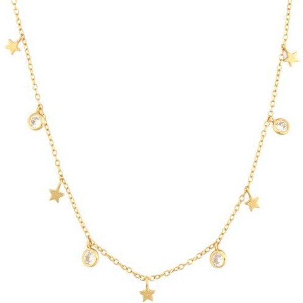 Collar Choker De Plata De Ley 925 Dorada Con Charm De Estrella De Circonita Cadena Larga JoyeríA Joyas PequeñAs Regalo De Boda Oro-image