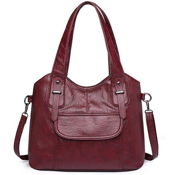 Torba Typu Tote W Stylu Vintage, Wielowarstwowa Torebka Na Jedno Ramię, Casualowa I Wszechstronna Torba Dla Mamy W śRednim Wieku, Torba Crossbody Red Brown-image