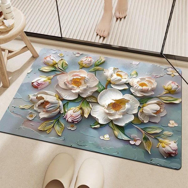 ŁAzienkowa Mata ChłOnna AntypośLizgowa SzybkoschnąCa Ziemia Okrzemkowa Mata Pod Stopy Toaletowa Kwiat 3D Wizualna Mata łAzienkowa Toaletowa 60*90CM-image
