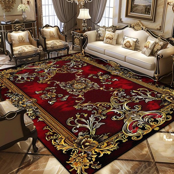 Alfombra Persa Retro De Lujo DecoracióN Europea FáCil De Limpiar Antideslizante Alfombras Grandes Para Sala De Estar Dormitorio Vestidor Lavable Alfombra Suave 80*160Cm-image