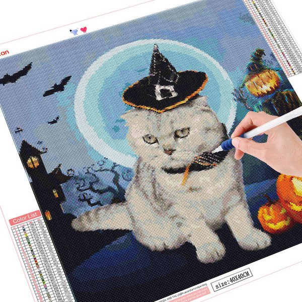 Pintura De Diamantes Cuadrado/Redondo Completo Halloween Bordado De Diamantes Venta Mosaico De Gato Animal DecoracióN Del Hogar Arte De Pared Full Square 30X30Cm-image