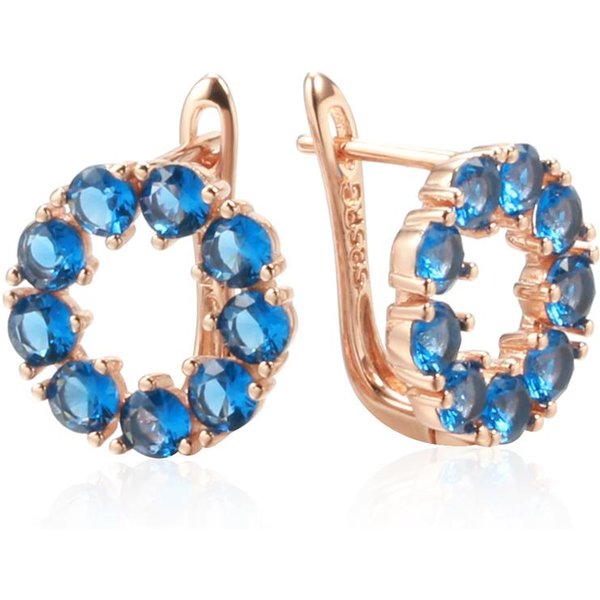 Pendientes Ingleses De ZircóN Natural Azul Para Mujer Tendencia Color Oro Rosa Forma Redonda Simple JoyeríA RomáNtica Diaria-image