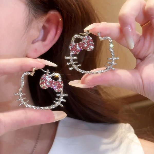 1 Par De Pendientes De Gato Calados, Pendientes De Moda Y Lindos Para El Uso Diario, Regalo Sorpresa Para El CumpleañOs Aniversario De La Novia Plata-image