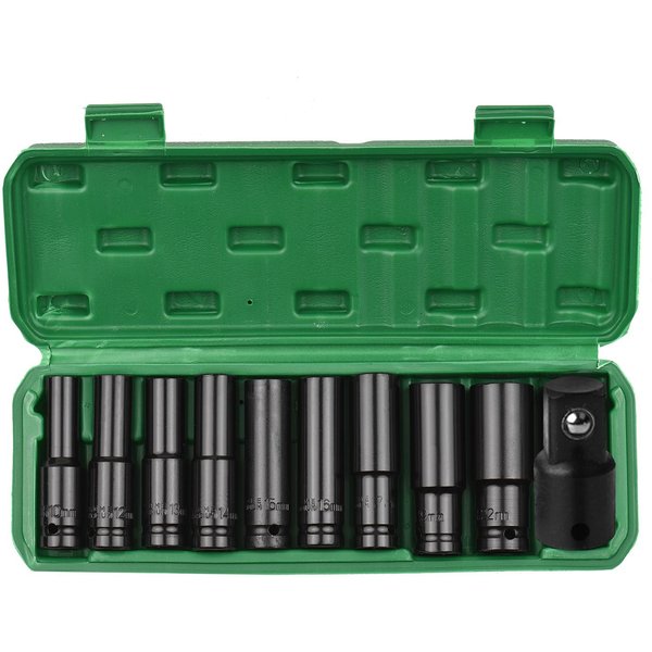 Geevorks 1/2 Cala Zestaw Nasadek Udarowych SześCiokąTnych 10-CzęśCiowy GłęBokie Nasadki Rozmiary Metryczne 8-24Mm Materiał CR-V E23180-10 Black-image