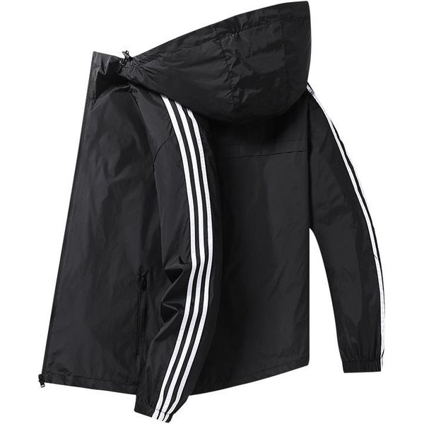 Kurtka MęSka Wiosenna Nowa Z Kapturem Kurtka Casualowa Sportowa Trzy Paski Cienka Bluzka Modna MęSka Outdoorowa 6XL-image
