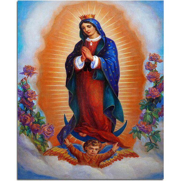 Nuestra SeñOra De Guadalupe Virgen 5D DIY Pintura De Diamante ReligióN Bordado De Diamante Redondo Completo 20X30CM-image