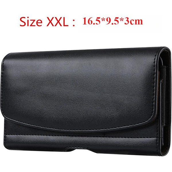 Uniwersalna SkóRzana Kabura Na Telefon Etui Na Pasek Torba Na Telefon KomóRkowy Dla Iphone 14 13 Samsung Huawei Xiaomi MęSka Saszetka Nerka XXL Czarny-image