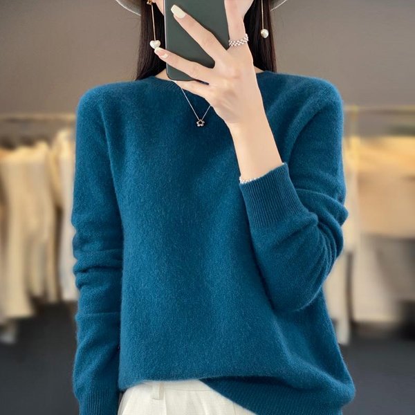 Sweter Kaszmirowy Damski Sweter Jesień I Zima WełNa Moda OkrąGłY Dekolt Jesień CiepłY Sweter Top S Beige-image
