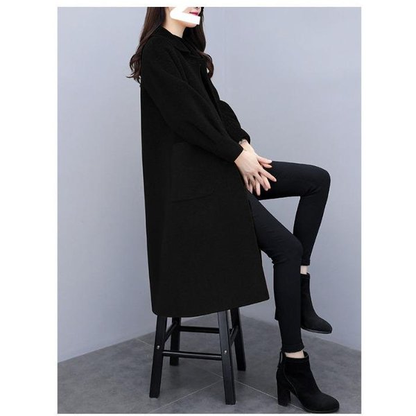 Abrigo Para Mujer Largo Coreano OtoñO E Invierno Manga Farol Abrigo De Lana Para Mujer Holgado Abrigo De Lana 3XL Gray-image