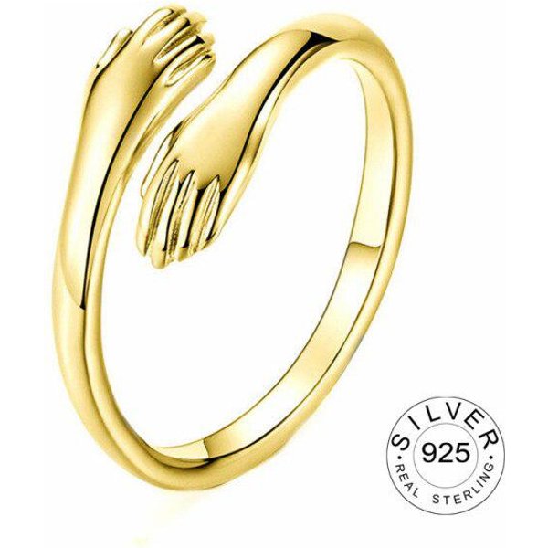 Anillo De Oro Moderno Con Apertura, JoyeríA Fina, Anillo Ajustable De Plata De Ley 925, Anillos Antiguos Con Forma De Abrazo De Manos Para Mujeres Y NiñAs Kofo Resizable Beige-image