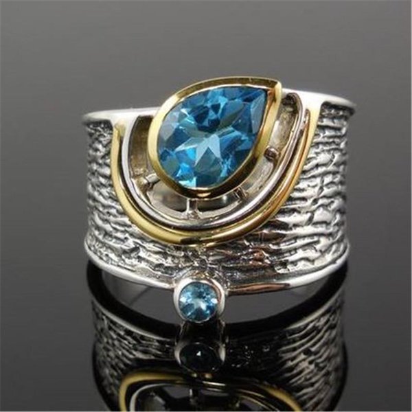 Huitan Nuevo DiseñO Vintage Anillos De Dedo Para Mujer Anillo De Fiesta CóCtel Piedra Gota De Agua Azul Noble Retro Grande Accesorios Anillo 8-image