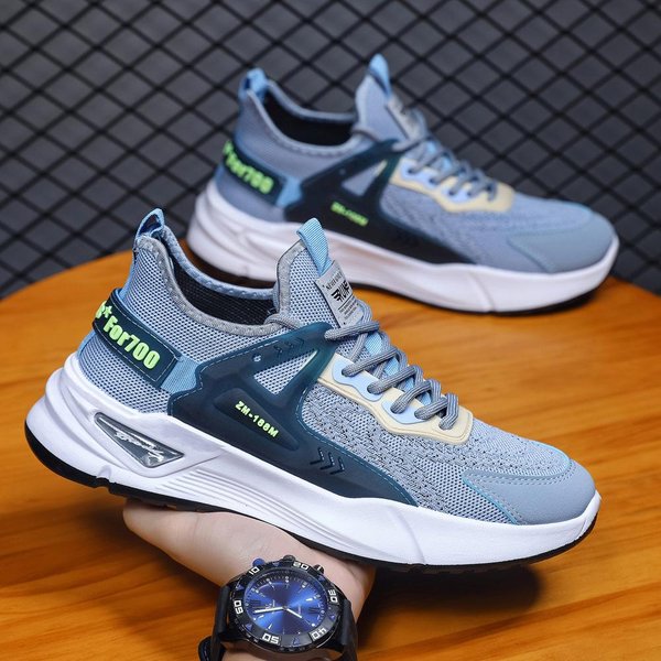 OtoñO Nuevos Zapatos Deportivos Y De Ocio VersióN Coreana Zapatos Para Correr Transpirables De Tejido Volador De Moda Zapatos De Malla De Suela Gruesa Para Hombres 100 44 Gray-image