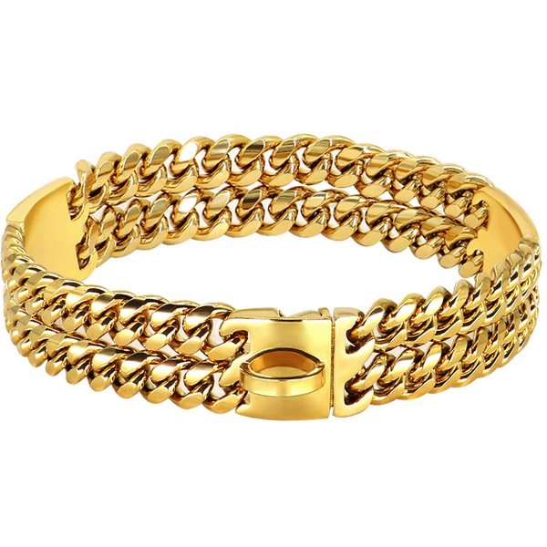 Collar De Cadena Fuerte Para Perro Oro Acero Inoxidable Collares De Entrenamiento Para Mascotas Collar MetáLico Fresco Para Perros Medianos Grandes Pitbull Bulldog (Gold,40Cm) Oro-image