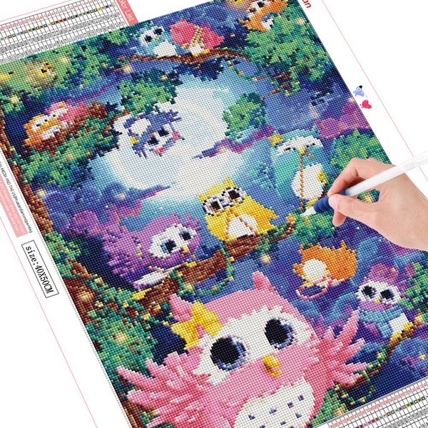 Pintura De Diamantes 5D DIY Mosaico BúHo Bordado De Diamantes Dibujo Animado 20X30CM-image