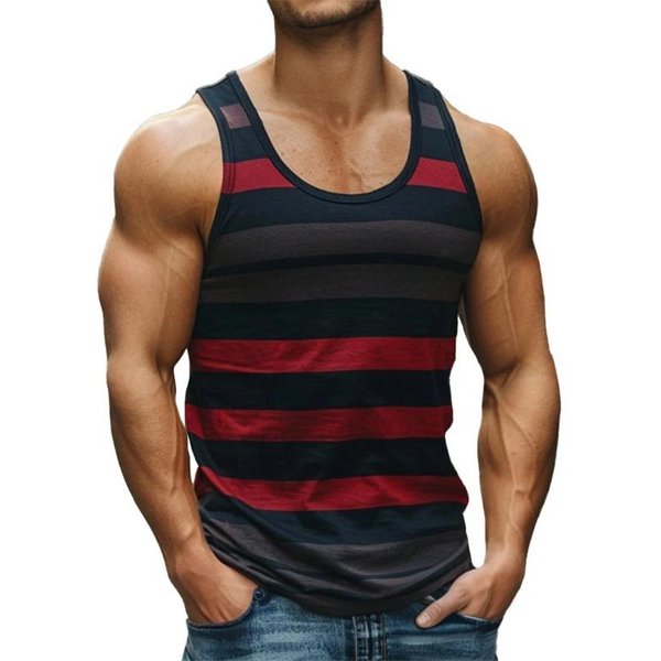 Camiseta Sin Mangas De Verano Con Cuello Redondo, Estampado GráFico A Rayas Retro Coloridas En 3D, Moda Casual Para Hombre L-image