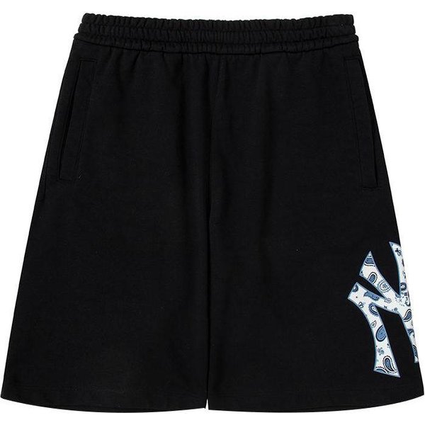MLB SS23 New York Yankees Estampado De Logo SóLido Pierna Recta Cintura EláStica Pantalones Cortos Casuales Pantalones Cortos Unisex Negro 3ASPI0133-50BKS S Black-image