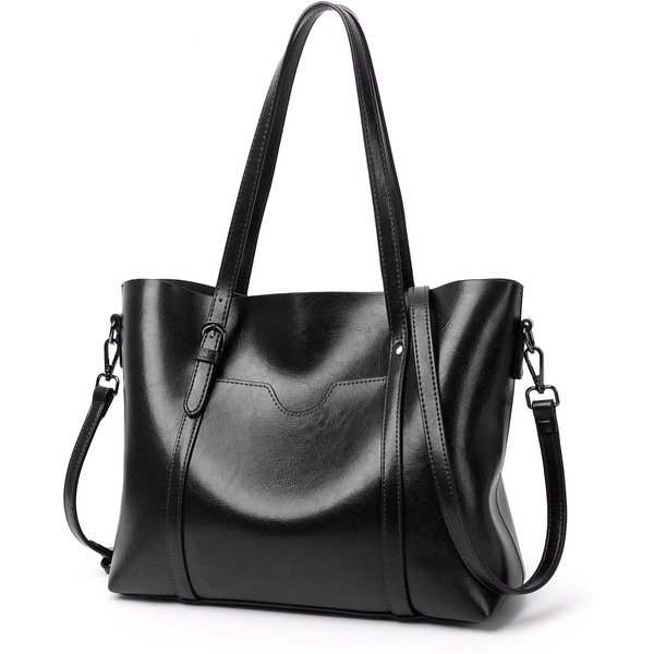 Damska Wodoodporna Torba Typu Tote Ze SkóRy Naturalnej - DużA Pojemność, Wielofunkcyjna, Na Ramię, Crossbody, Torebka Czarny-image