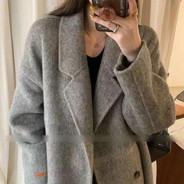 Abrigo De Lana De Doble Cara Abrigo De Lana Casual Holgado S Gray-image