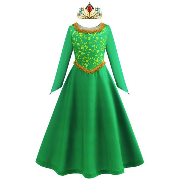 Sukienka Fiona Halloween Cosplay Shrek Kostium Fantazyjny Zielona Sukienka KsiężNiczki Dzieci Elegancka Suknia Dzieci DłUgi RęKaw Sukienki Z Nadrukiem 3T (Tag 110)-image