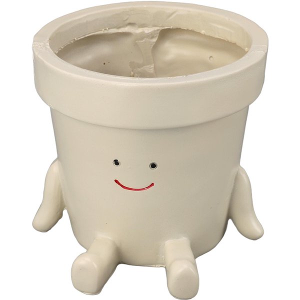 Maceta Sentada Cara Linda Resina Maceta Decorativa Para Suculentas Con Agujero De Drenaje Para Beige-image