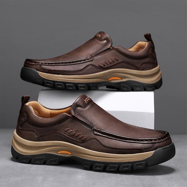Zapatos De Cuero Hechos A Mano Para Hombre, Mocasines Casuales Para Exteriores, Mocasines Planos, Zapatos Para Caminar 45 MarróN Oscuro-image