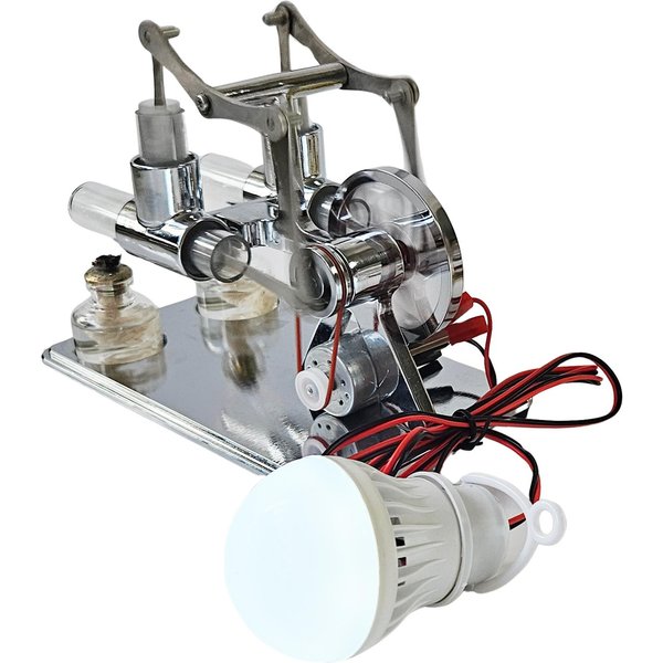 Motor Stirling De Aire Caliente Generador De Electricidad Modelo FíSico De Motor Dual Con Bombilla LED DóLar 0 Plata-image