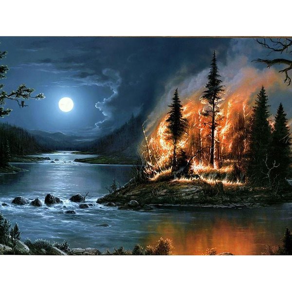 Pintura De Diamante 5D Artesanal, Bordado De Diamantes Redondos Completos, Bosque En Fuego, Punto De Cruz, Diamantes De ImitacióN 20X30CM-image