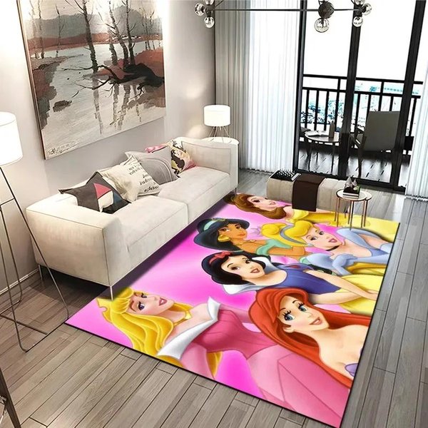 Alfombra Estampada De Princesas Disney Para Sala De Estar Dormitorio HabitacióN De NiñAs DecoracióN Del Hogar DecoracióN De HabitacióN Rosa Alfombra De ÁRea Alfombra Antideslizante 120*160Cm-image