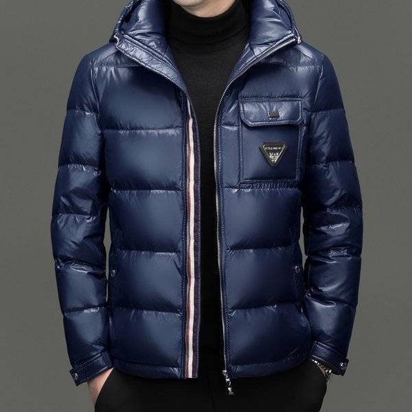 Kurtka Puchowa Z Kapturem Dla MężCzyzn, Zimowa, Nowa, BłYszcząCa, Modna, Outdoorowa Kurtka Puchowa 5XL Blue-image