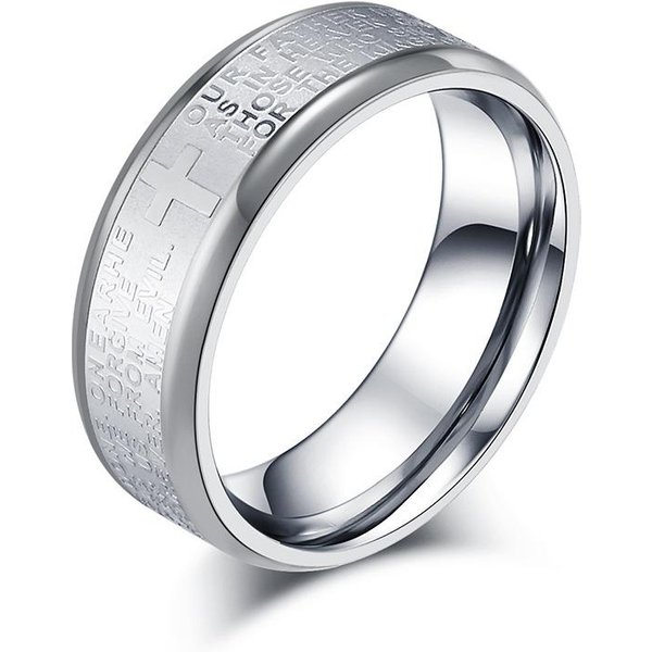 Anillo CláSico Europeo Y Americano De Acero Inoxidable Con Cruz Y Escritura Anillo Para Hombre OracióN Fe 9#-image