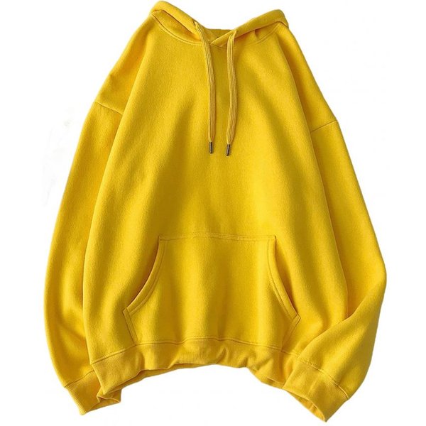 OtoñO Invierno Hombre Sudadera Con Capucha De BéIsbol Holgada Color SóLido CordóN Bolsillo Grande Jersey Con Capucha PuñO EláStico Longitud Media Casual Uso Diario XXL Amarillo-image