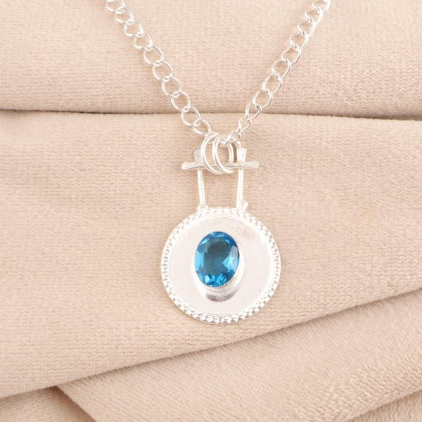 Gema Topacio Azul Suizo JoyeríA De Plata Sellada 925 Colgante Hecho A Mano Para Mujer 1.4 PP-57-3 Beige-image