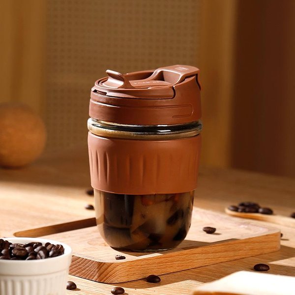 Vaso De Doble Bebida De Cristal PortáTil Con Pajita Vaso De Agua Vaso De Café Vaso De Regalo 350ML PúRpura-image