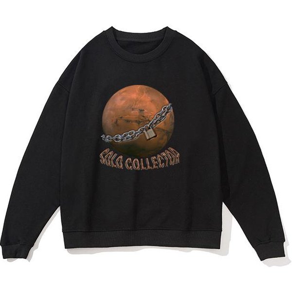 SuéTer De Hombre Primavera Estilo Coreano Tendencia Personalidad Bloques Planeta Letra Casual Cuello Redondo Holgado SuéTer De Hombre XXL Negro-image