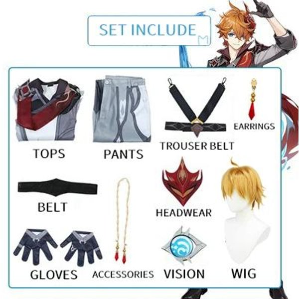 Genshin Impact Tartaglia Disfraz Cosplay Uniforme Peluca Anime Disfraces De Halloween Para Hombres Juego Xxxl&Genshin Impact Black-image