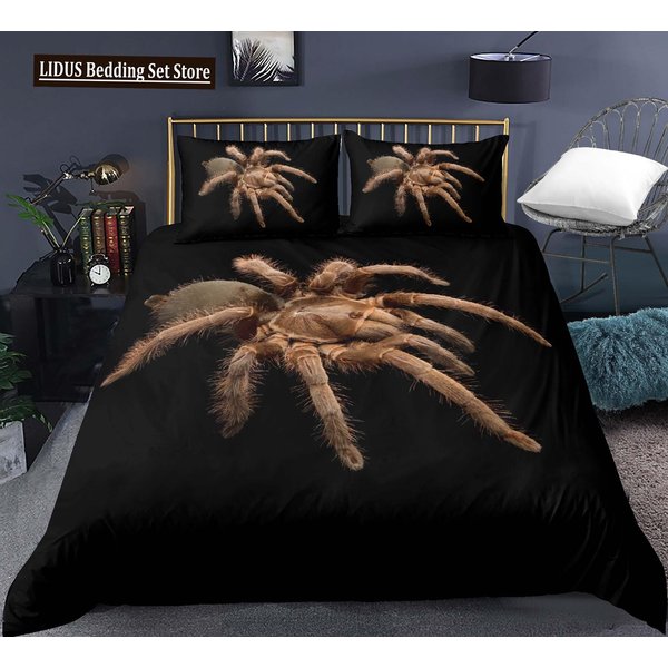 Zestaw PośCieli Z Nadrukiem Tarantuli King Full Nadruk 3D Czarny PająK Zestaw Poszwy Na KołDrę Motyw OwadóW Dla ChłOpca Nastolatka Poliestrowy Zestaw PośCieli EU Single(135X200Cm) Black-image