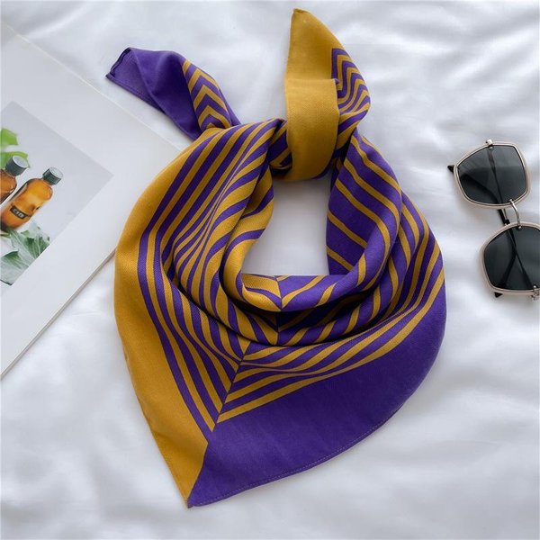 Modny Kwadratowy Szalik Dla Kobiet Opaska Na WłOsy MięKki Zestaw Szyi Vintage HidżAb W Paski Chusta Na GłOwę Damska Pashima Bandana 68X68Cm Brown-image