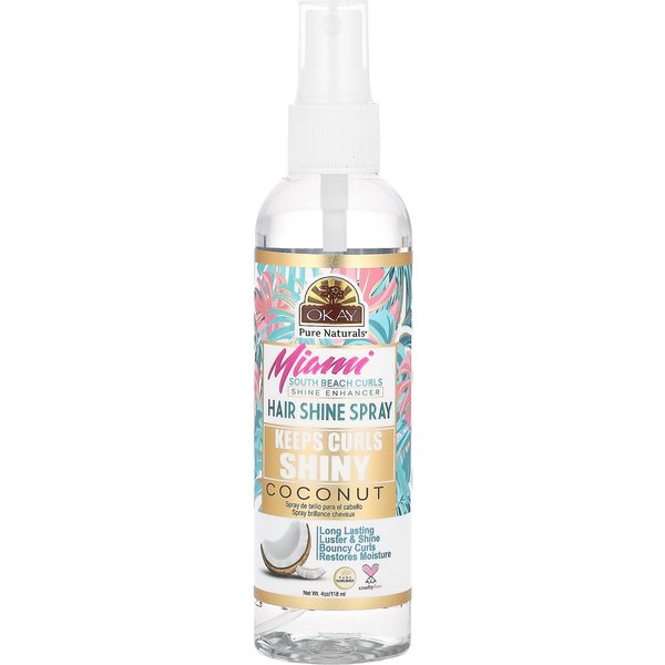 Okay Pure Naturals, Miami South Beach Curls, Spray Para El Brillo Del Cabello, Coco, 4 Oz (118 Ml) White-image