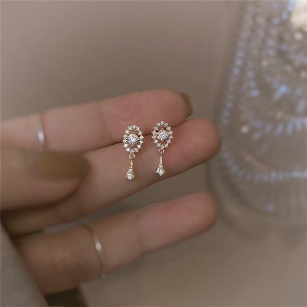 Pendientes De Plata De Ley 925 Con Borla De Cristal FrancéS De Alta Calidad Chapado En Oro De 14K Para Mujer Regalo De Boda Noble De Lujo JoyeríA Plata-image
