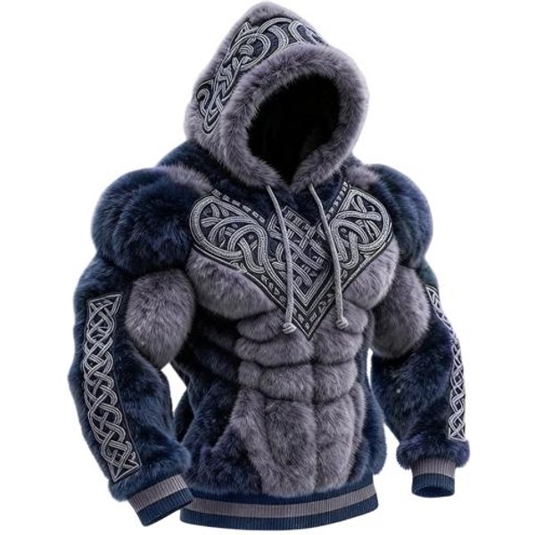 MęSka Bluza Z Kapturem Pulower Z Kapturem I śCiąGaczem DłUgi RęKaw Bluza Z Kapturem Cyfrowy Nadruk 3D Styl Uliczny Bluza Casual Do SiłOwni L Gray-image